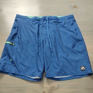 ZeroXposur Swim Trunks Mens XL Blue Green Accents Fully Lined Tie Front Beach